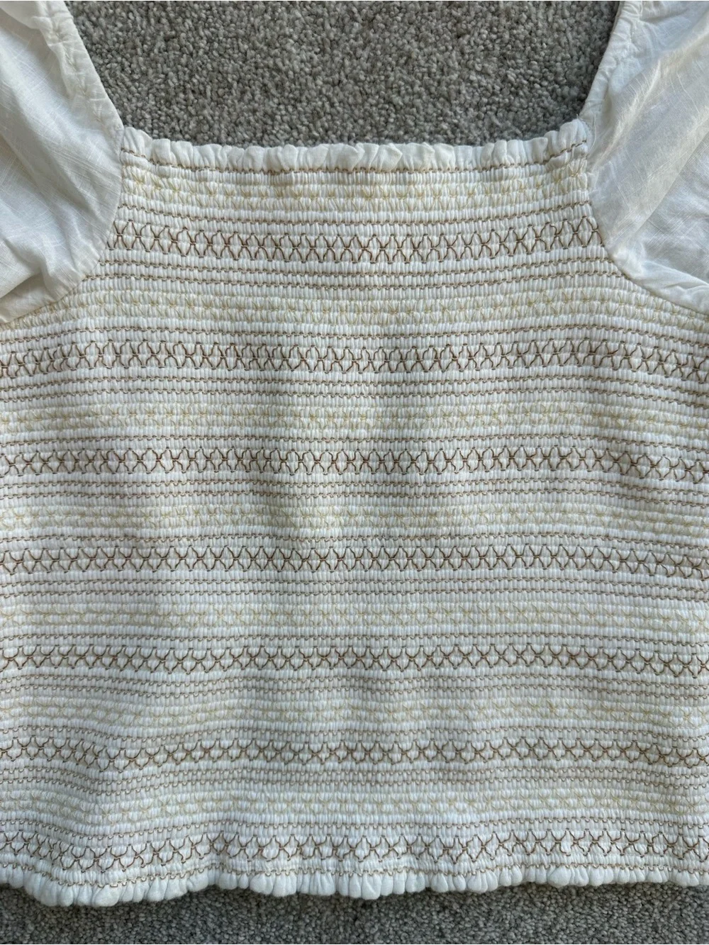 Anthropologie White Crop Top with Gold Floral Embroidery
